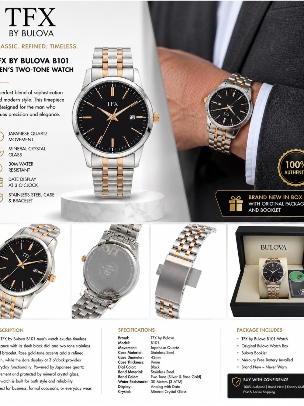 Men’s Two-Tone Black Dial Watch